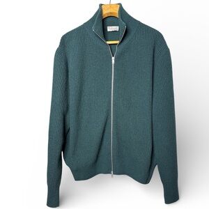 John Smedley Mens Zip Cardigan Cashmere Wool Sweater Size XXL Green Preppy Luxe